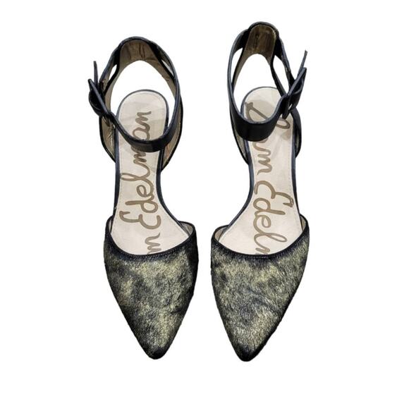 Sam Edelman Shoes - Sam Edelman Okala Suede Leather Ankle Strap Stiletto Heels Size 7 Black Gold